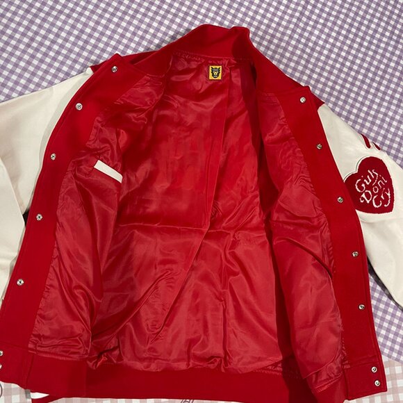 Human Made Heart Embroidered Leather Sleeves Baseball Jacket - Picture 6 of 9